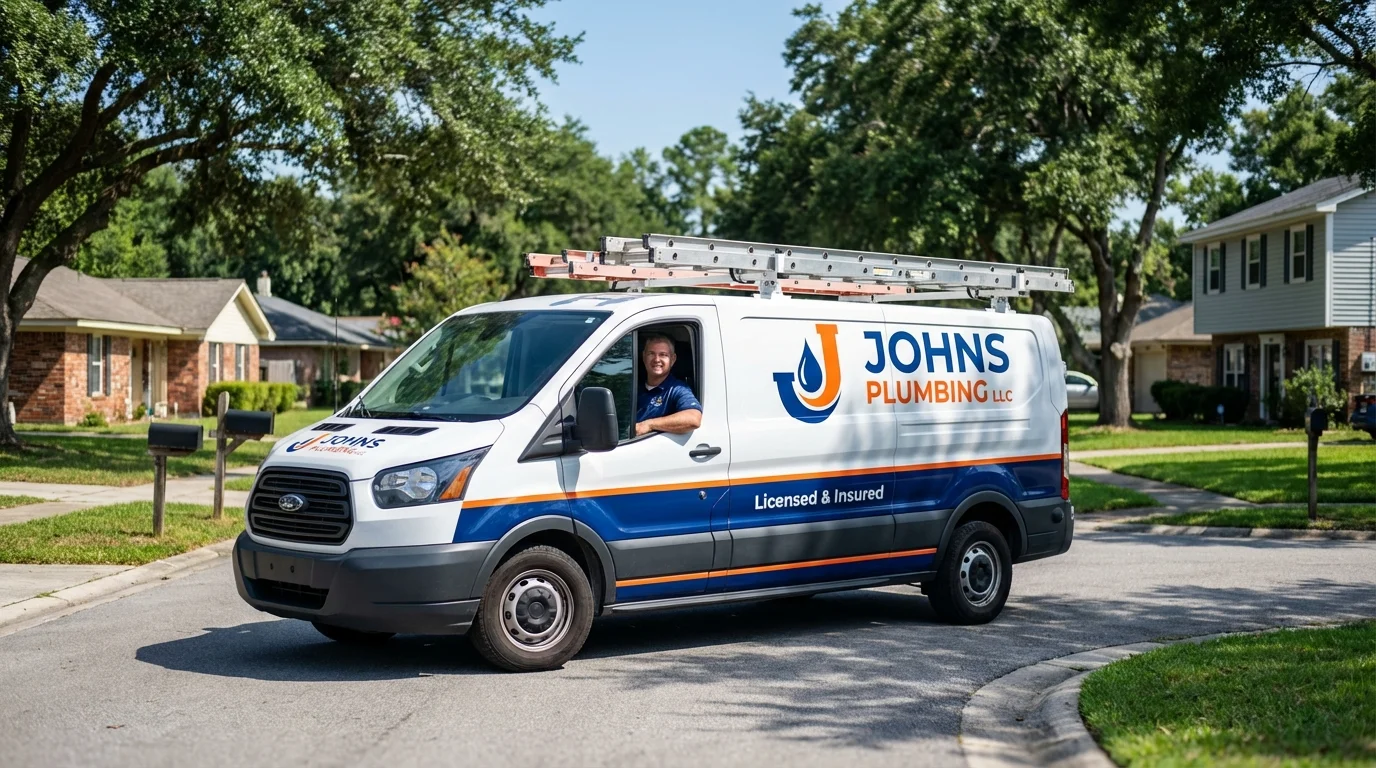 Johns Plumbing LLC service van in Elkhart, TX