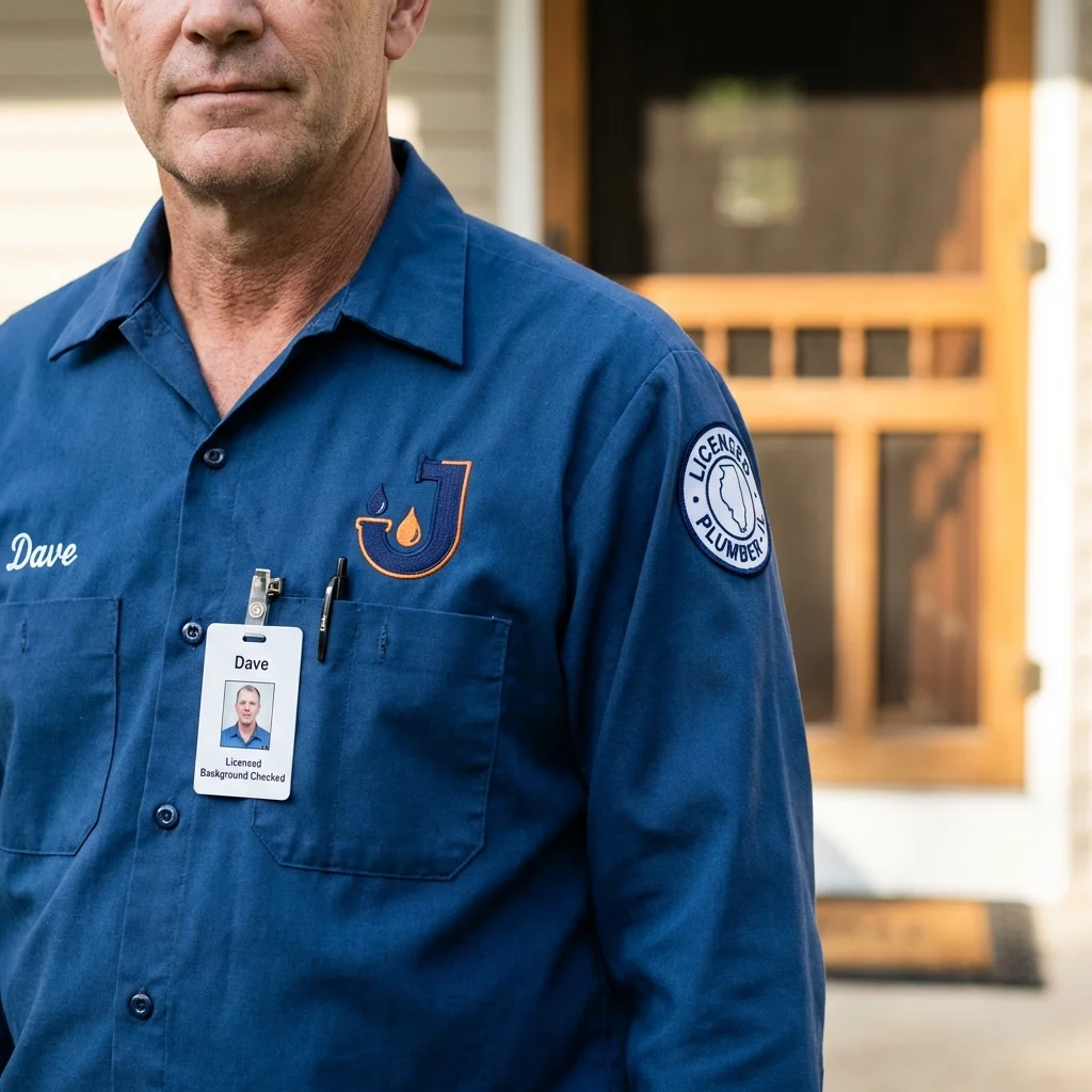 Licensed plumber showing ID badge in Elkhart, TX