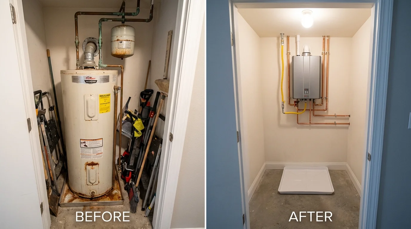 Tank water heater versus wall-mounted tankless unit comparison for Elkhart, TX homeowners